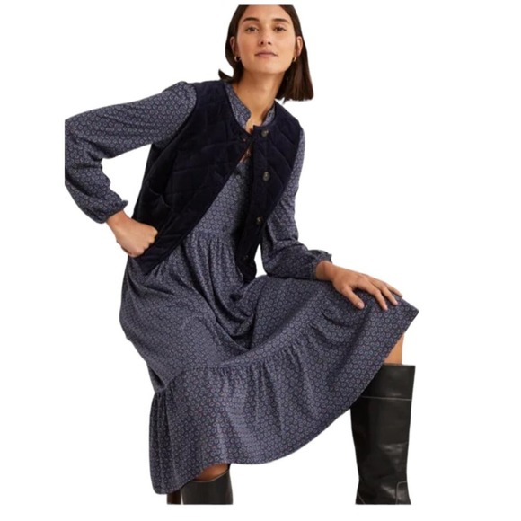 Boden Dresses & Skirts - Boden Buttoned Jersey Floral Navy Blue Midi Long Sleeve Dress 2